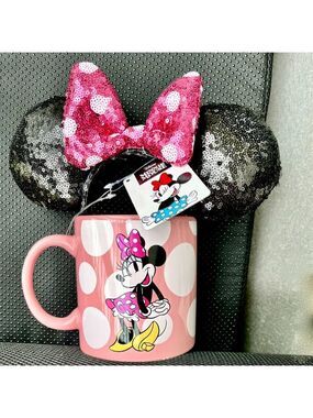 Disney Minnie Mouse Mug & Headband Set Pink Polka Dot NWT